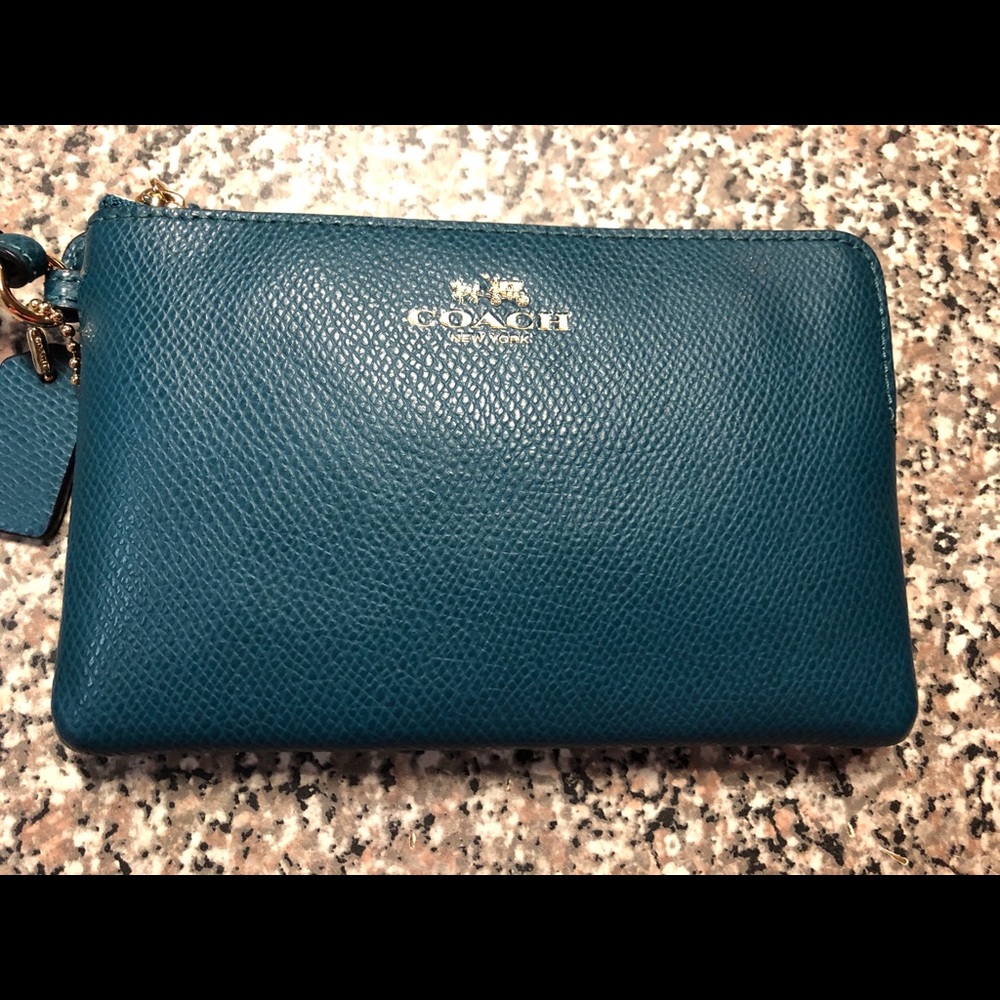 ***SOLD***Coach Corner Zip Wristlet In Teal